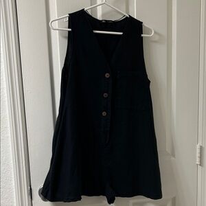 Black Sleeveless Button-Down Romper